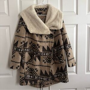 Kendall & Kylie Tan Geometric Sherpa Collar Jacket